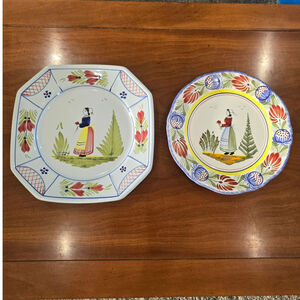 2 Vintage Henriot Quimper Signed French plates Mistral Blue and FDG Tradition